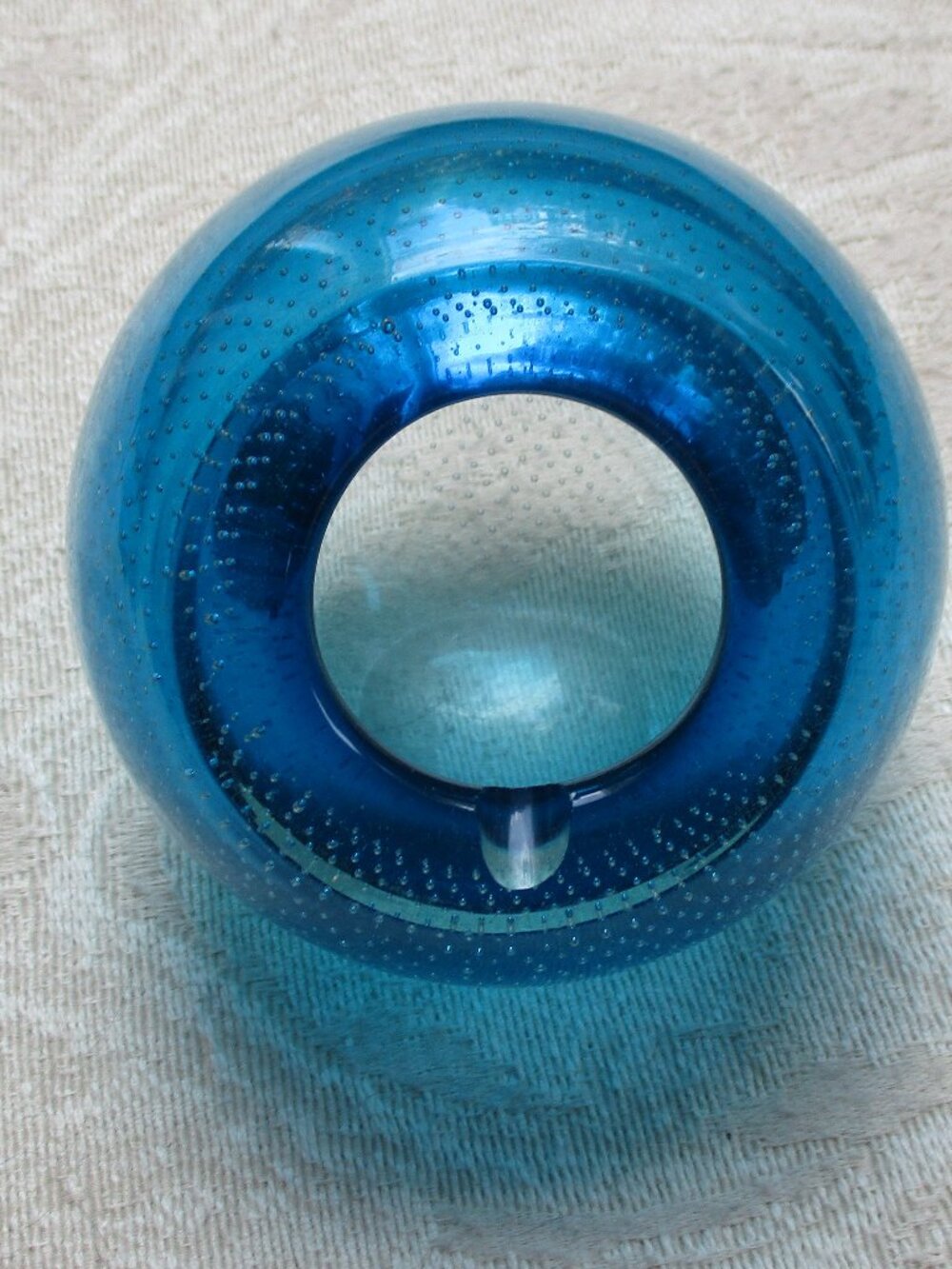 Vintage Mid-Century Murano Glass Bullicante Ashtray/Trinket Holder, Aqua Blue
